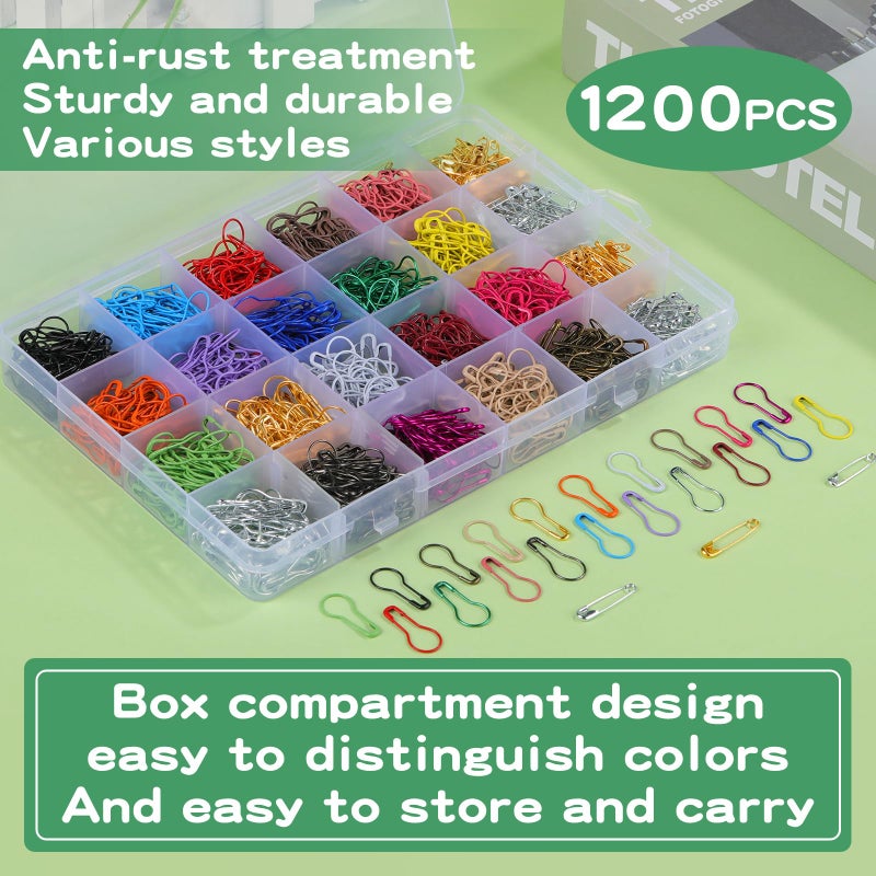 Mayboos 1200 Pcs 22 Colors Metal Safety Pins,Bulb Gourd Pins Pear Shaped Pins for Knitting Stitch Markers, Sewing Clothing DIY Craft Making with Storage Box - Image 4